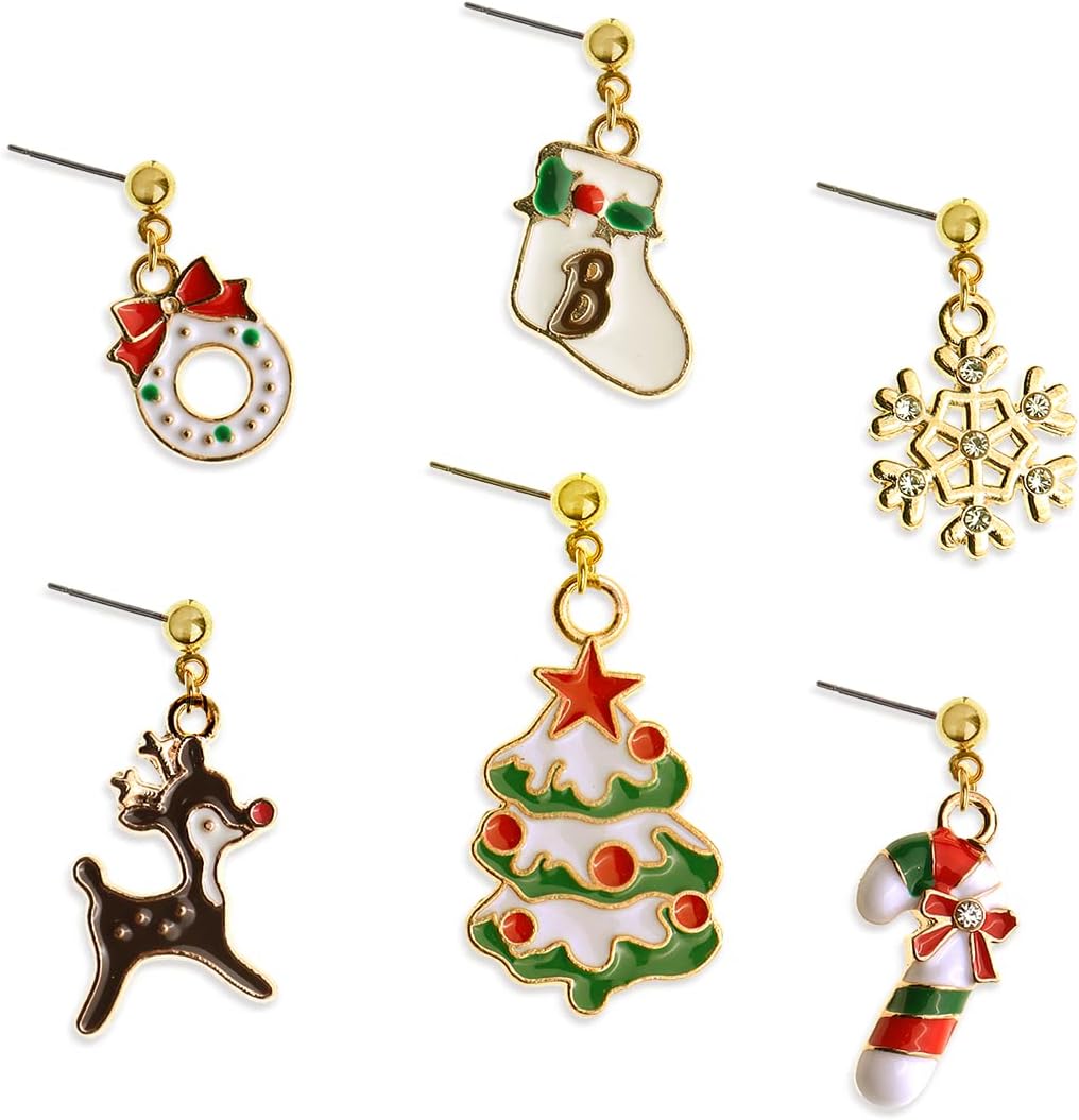 Christmas earrings Set for Women，Cute Fun Christmas Tree Snowflake Holiday Drop Dangle Stud Jewerly Gifts Set - 我的商店我的商店我的商店