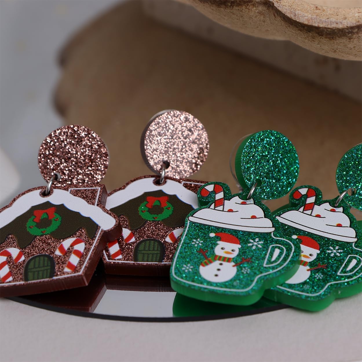 Christmas earrings Set for Women，Cute Fun Christmas Tree Snowflake Holiday Drop Dangle Stud Jewerly Gifts Set - 我的商店我的商店我的商店