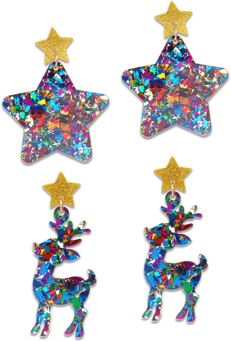 Christmas earrings Set for Women，Cute Fun Christmas Tree Snowflake Holiday Drop Dangle Stud Jewerly Gifts Set - 我的商店我的商店我的商店