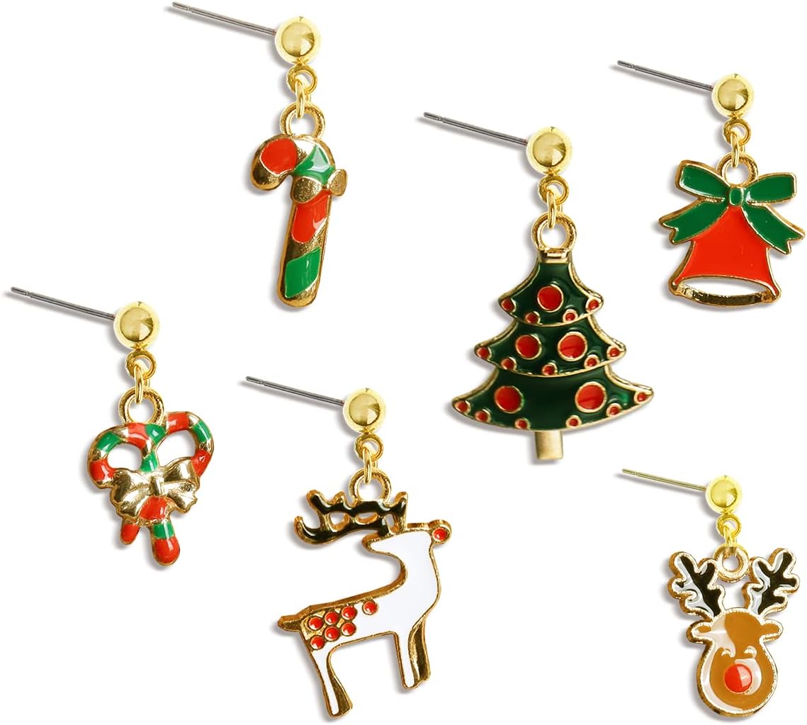 Christmas earrings Set for Women，Cute Fun Christmas Tree Snowflake Holiday Drop Dangle Stud Jewerly Gifts Set - 我的商店我的商店我的商店
