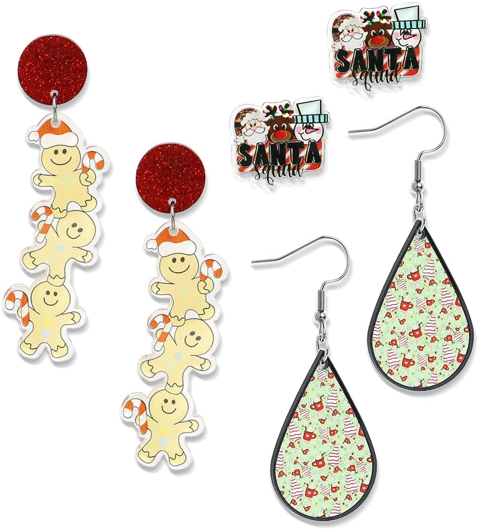 Christmas earrings Set for Women，Cute Fun Christmas Tree Snowflake Holiday Drop Dangle Stud Jewerly Gifts Set - 我的商店我的商店我的商店