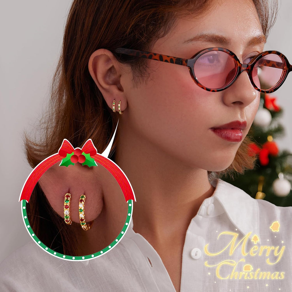 Christmas Earrings Small Gold Huggie Hoop Earrings Set for Women Men Hypoallergenic 14K Plated Stack Cartilage Earrings, Multiple Piercing Lightweight Mini Thin Cute Dainty Trendy Jewelry Set Christmas Gifts for Women - QIAO Crystal我的商店QIAO Crystal