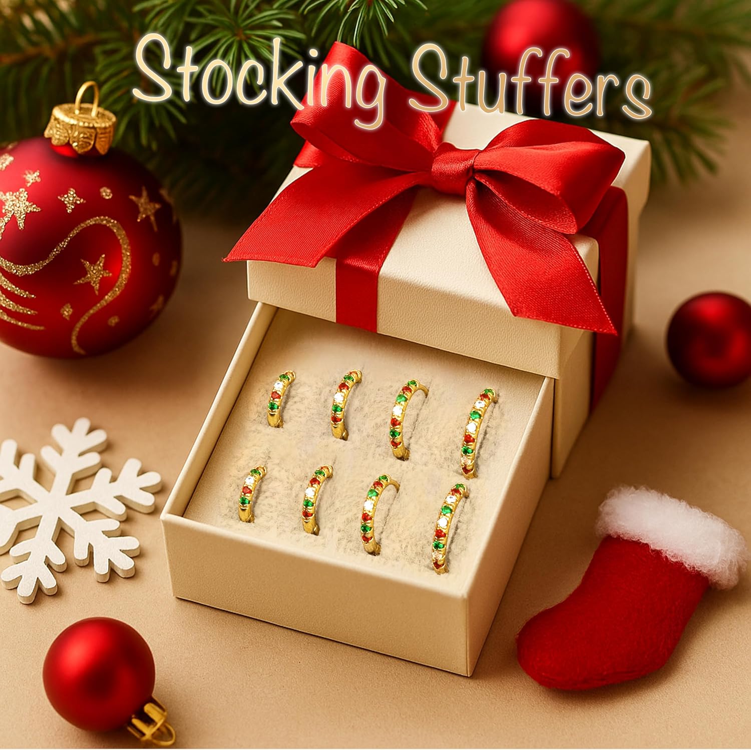 Christmas Earrings Small Gold Huggie Hoop Earrings Set for Women Men Hypoallergenic 14K Plated Stack Cartilage Earrings, Multiple Piercing Lightweight Mini Thin Cute Dainty Trendy Jewelry Set Christmas Gifts for Women - QIAO Crystal我的商店QIAO Crystal