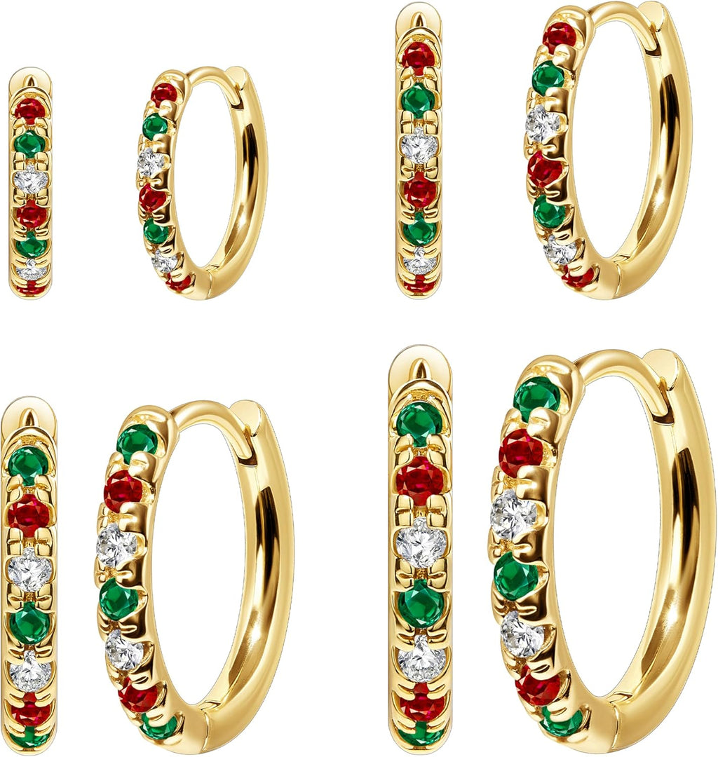 Christmas Earrings Small Gold Huggie Hoop Earrings Set for Women Men Hypoallergenic 14K Plated Stack Cartilage Earrings, Multiple Piercing Lightweight Mini Thin Cute Dainty Trendy Jewelry Set Christmas Gifts for Women - QIAO Crystal我的商店QIAO Crystal