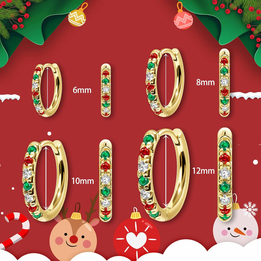 Christmas Earrings Small Gold Huggie Hoop Earrings Set for Women Men Hypoallergenic 14K Plated Stack Cartilage Earrings, Multiple Piercing Lightweight Mini Thin Cute Dainty Trendy Jewelry Set Christmas Gifts for Women - QIAO Crystal我的商店QIAO Crystal