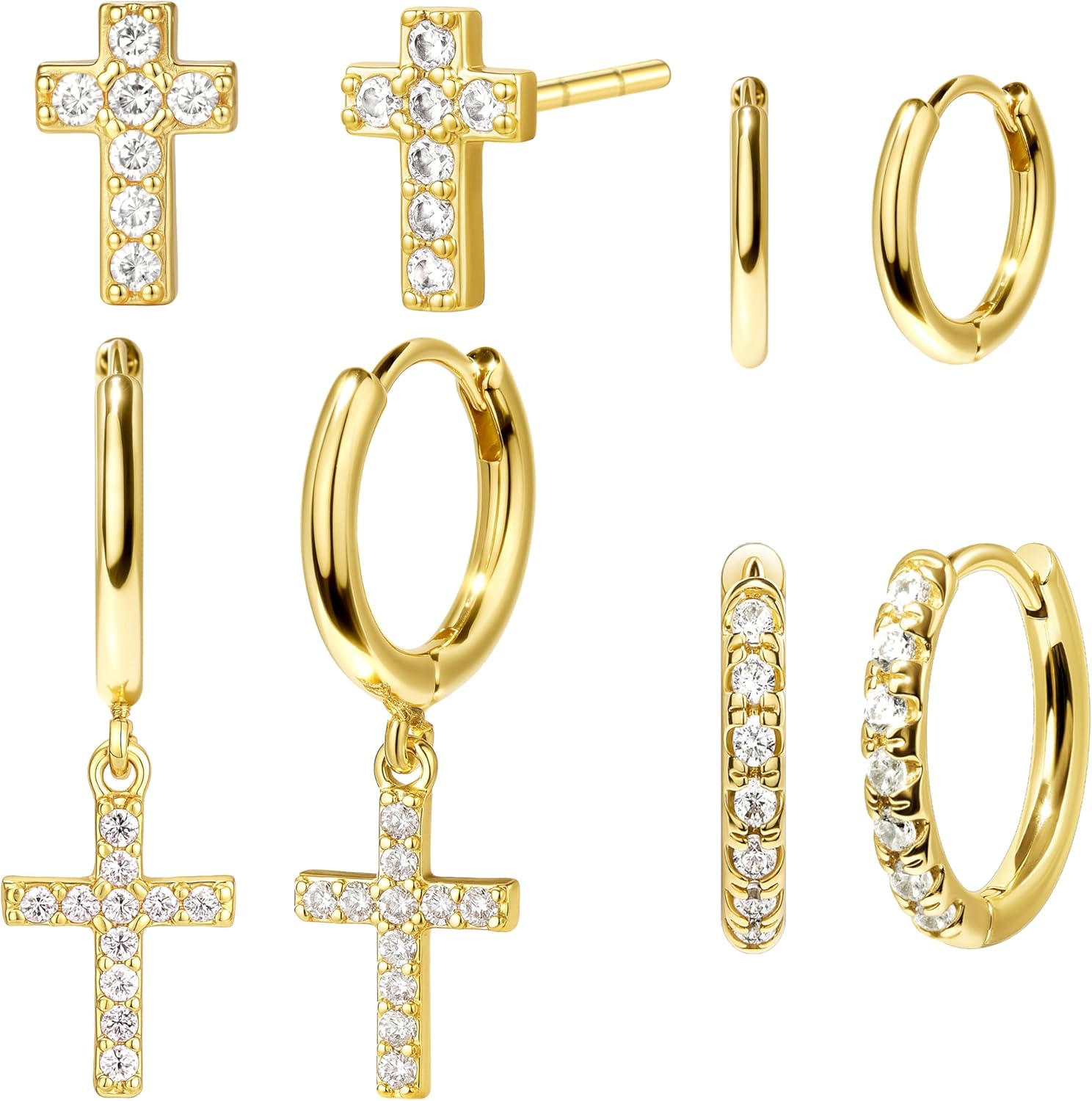 Christmas Earrings Small Gold Huggie Hoop Earrings Set for Women Men Hypoallergenic 14K Plated Stack Cartilage Earrings, Multiple Piercing Lightweight Mini Thin Cute Dainty Trendy Jewelry Set Christmas Gifts for Women - QIAO Crystal我的商店QIAO Crystal