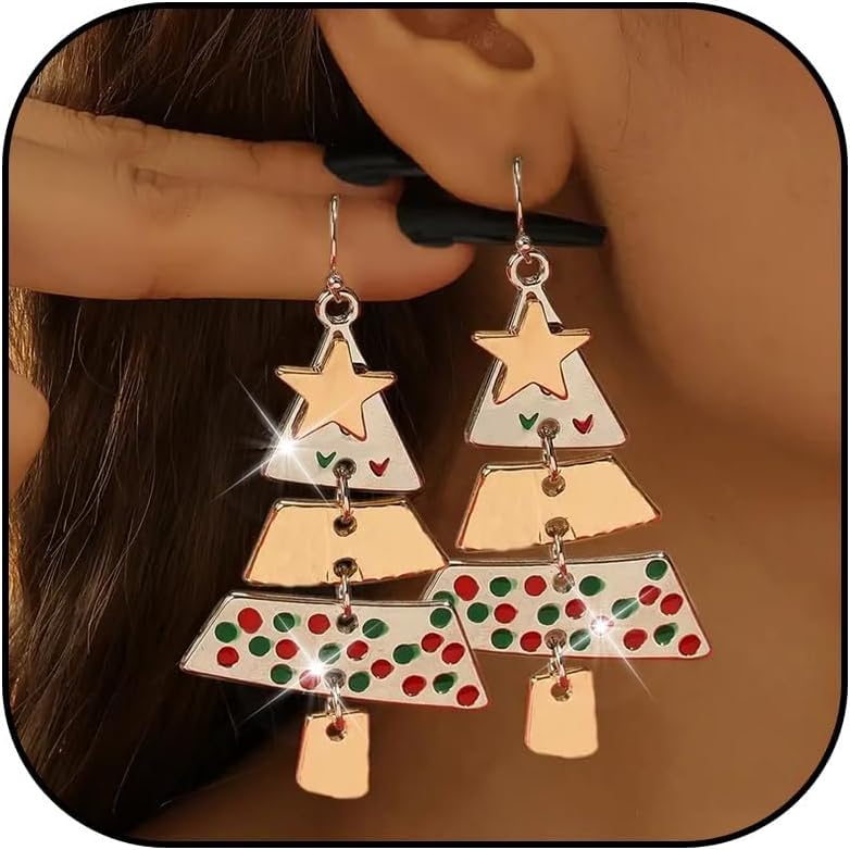 Christmas Earrings Stocking Stuffers for Women Xmas Snowflake Candy Cane Drop Dangle Earrings Holiday Jewelry Christmas Decorations Gifts Outfits Accessories - 我的商店我的商店我的商店