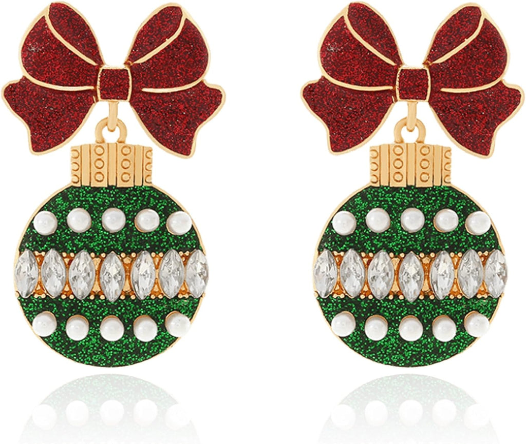 Christmas Earrings Stocking Stuffers Gifts for Women Bow Xmas Tree Light Bulb Elk Reindeer Candy Cane Dangle Earrings Christmas Party Dresses Outfits Holiday Jewelry Stocking Accessories - QIAO Crystal我的商店QIAO Crystal