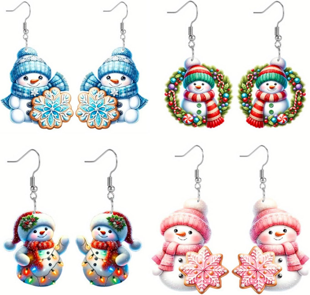 Christmas Earrings Winter Snowman Earrings for Women Acrylic Cute Santa Snowman Christmas Tree Dangle Earring Hypoallergenic Xmas Drop Earring Holiday Party Decorations Jewelry Gifts for Women - QIAO Crystal我的商店QIAO Crystal