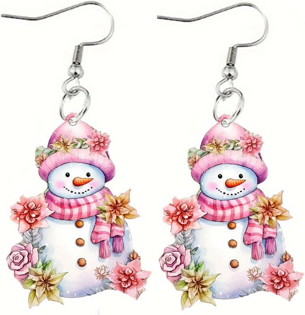 Christmas Earrings Winter Snowman Earrings for Women Acrylic Cute Santa Snowman Christmas Tree Dangle Earring Hypoallergenic Xmas Drop Earring Holiday Party Decorations Jewelry Gifts for Women - QIAO Crystal我的商店QIAO Crystal