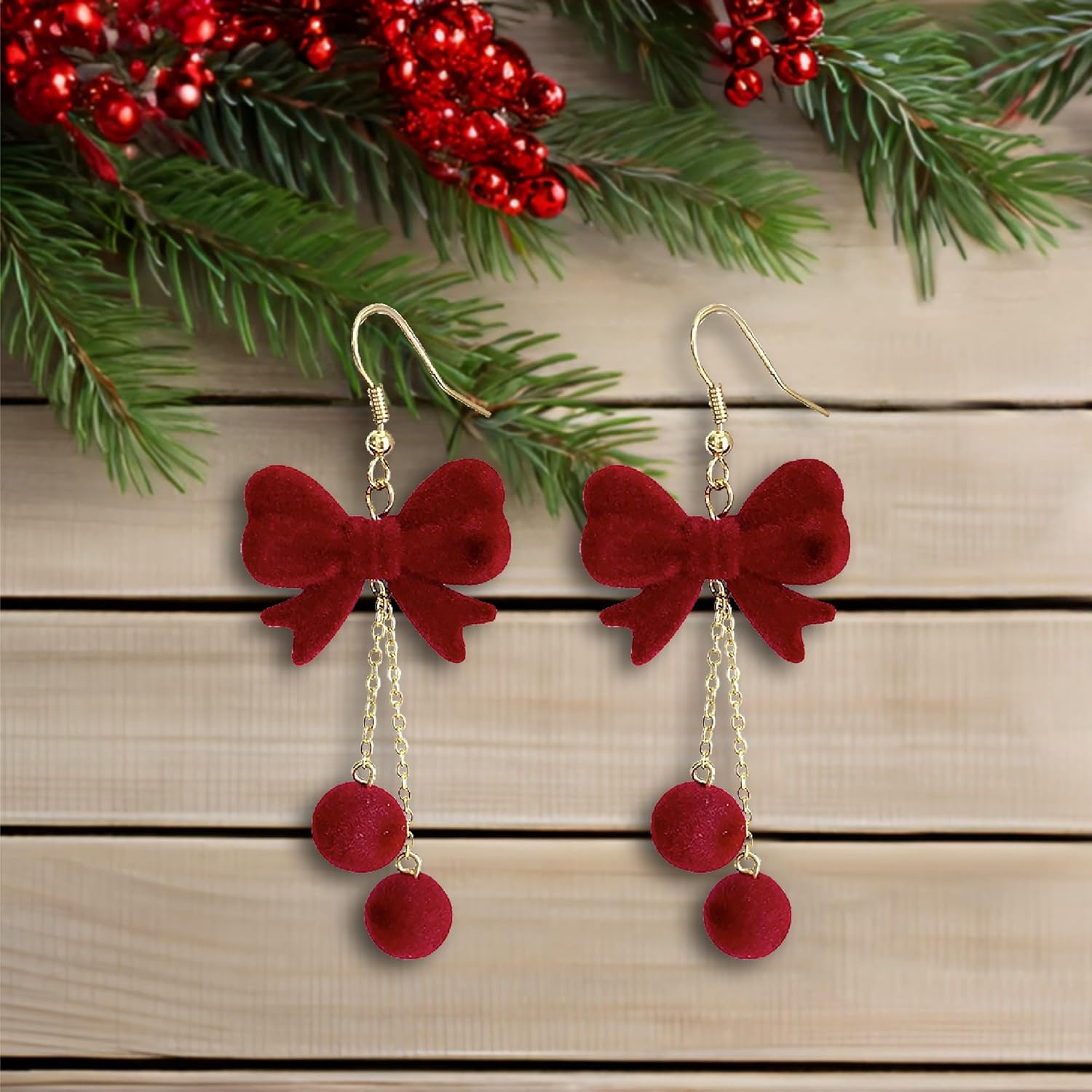 Christmas Festive Bowknot Red Snowball Dangle Fish Hook Dangling Hypoallergenic Christmas Earrings Festival Party Jewelry Gifts for Women - QIAO Crystal我的商店QIAO Crystal