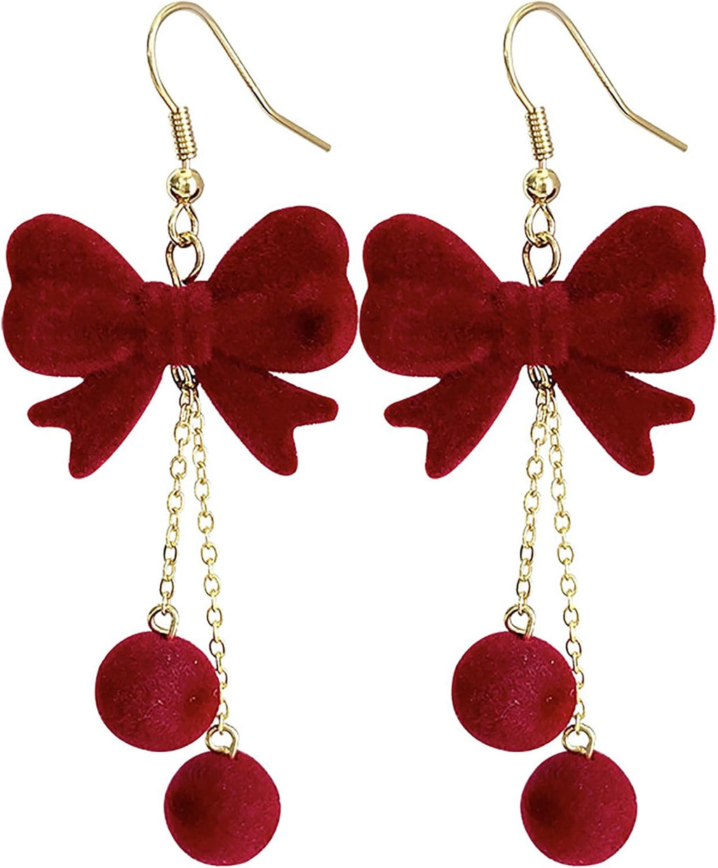 Christmas Festive Bowknot Red Snowball Dangle Fish Hook Dangling Hypoallergenic Christmas Earrings Festival Party Jewelry Gifts for Women - QIAO Crystal我的商店QIAO Crystal