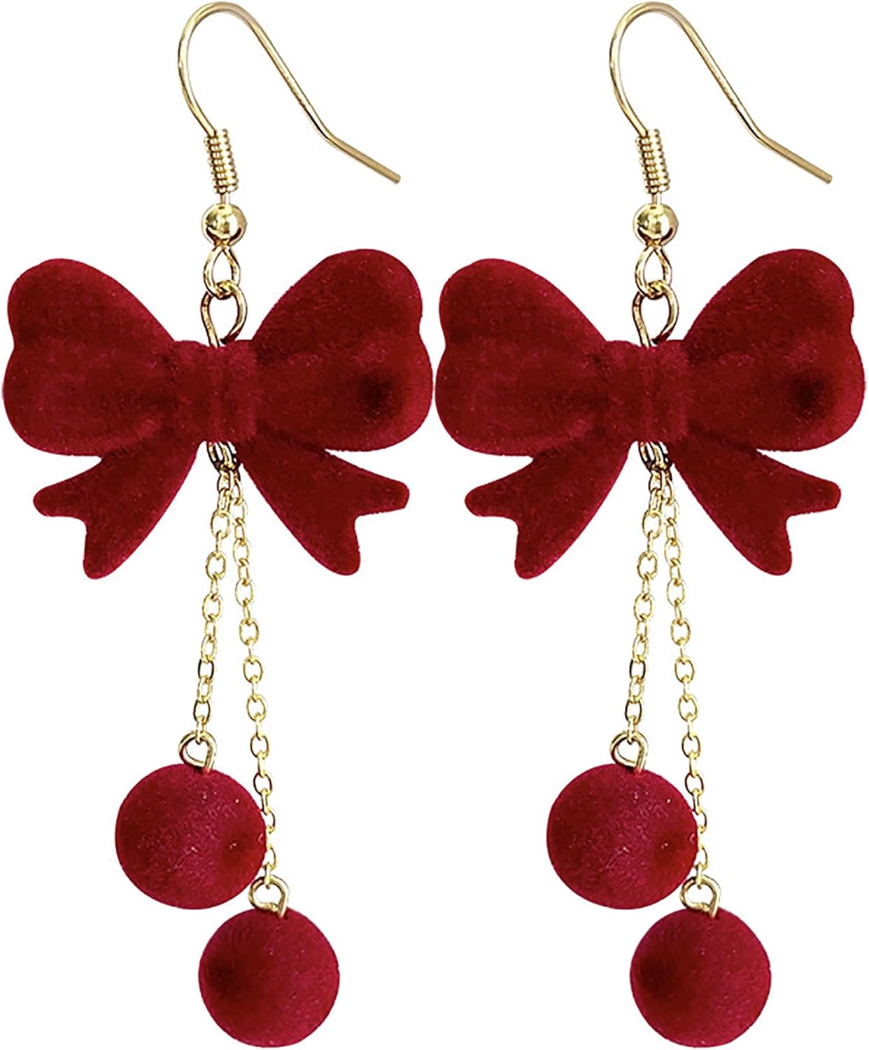 Christmas Festive Bowknot Red Snowball Dangle Fish Hook Dangling Hypoallergenic Christmas Earrings Festival Party Jewelry Gifts for Women - QIAO Crystal我的商店QIAO Crystal