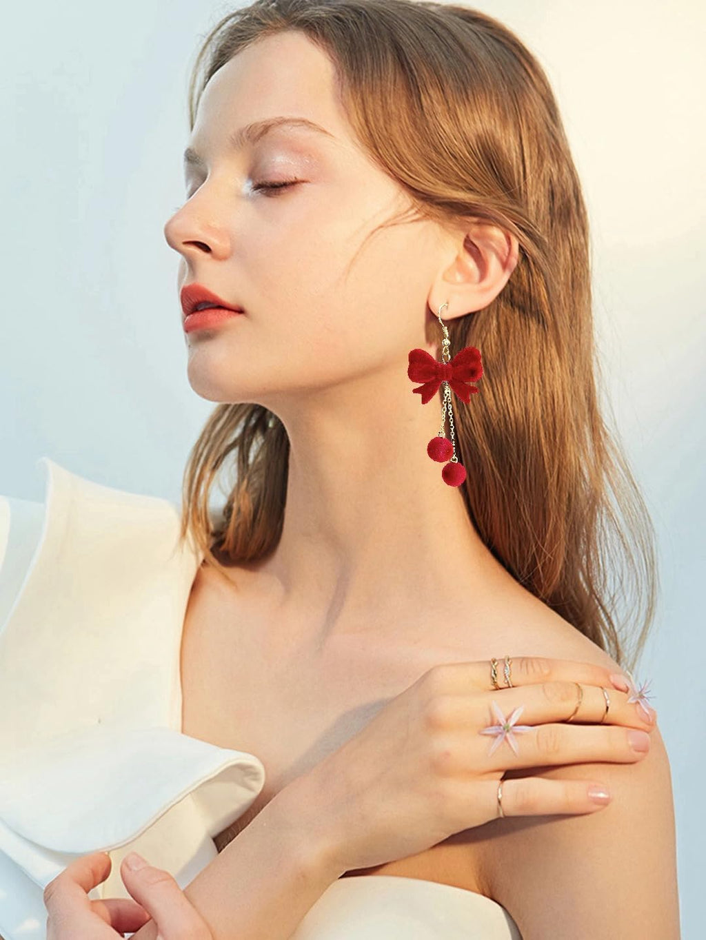 Christmas Festive Bowknot Red Snowball Dangle Fish Hook Dangling Hypoallergenic Christmas Earrings Festival Party Jewelry Gifts for Women - QIAO Crystal我的商店QIAO Crystal