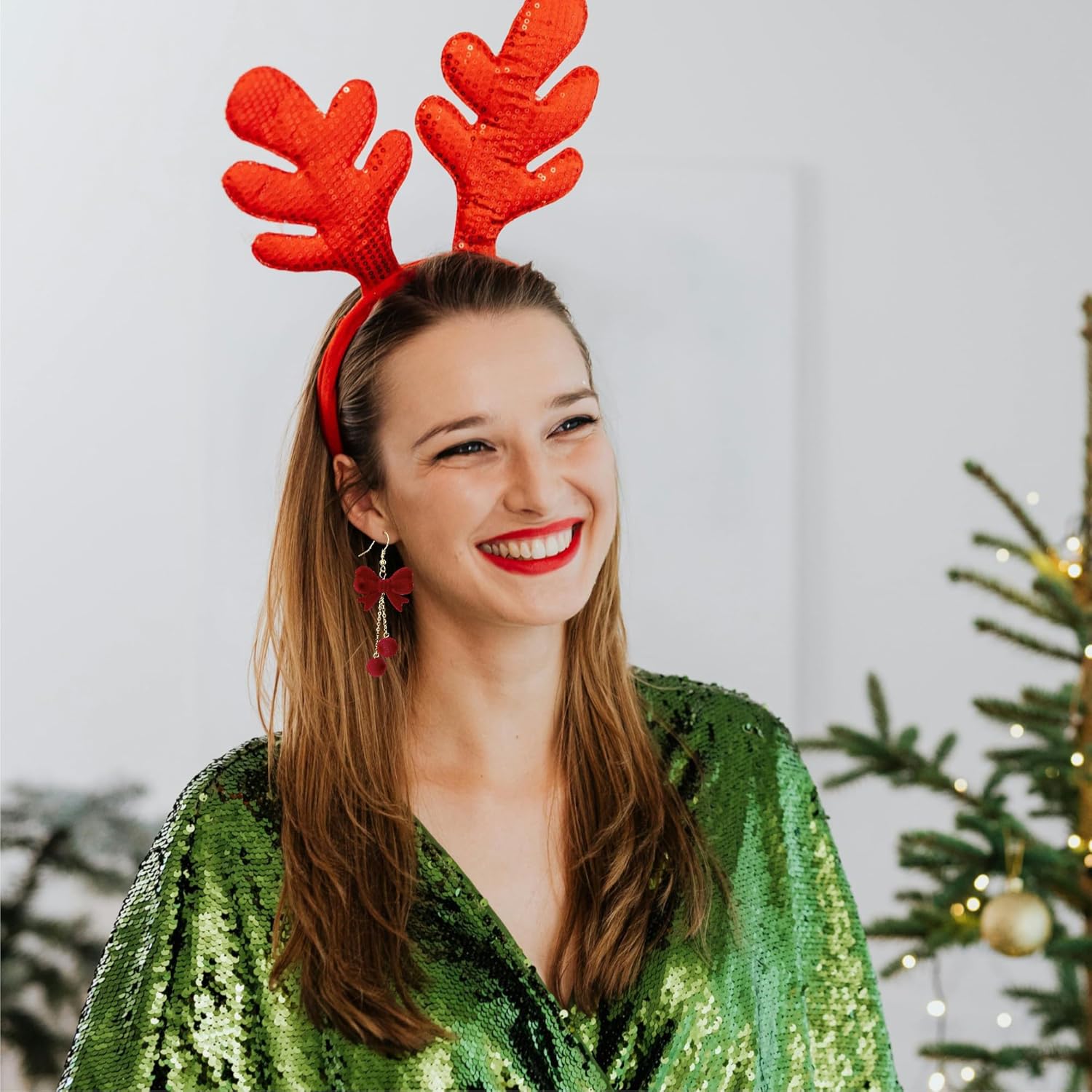 Christmas Festive Bowknot Red Snowball Dangle Fish Hook Dangling Hypoallergenic Christmas Earrings Festival Party Jewelry Gifts for Women - QIAO Crystal我的商店QIAO Crystal