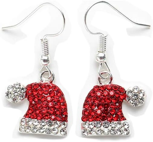 Christmas Gift Rhinestone Elk Stud Earrings for Women Red Crystal Santa Hat Dangle Earrings Necklace Set - 我的商店我的商店我的商店