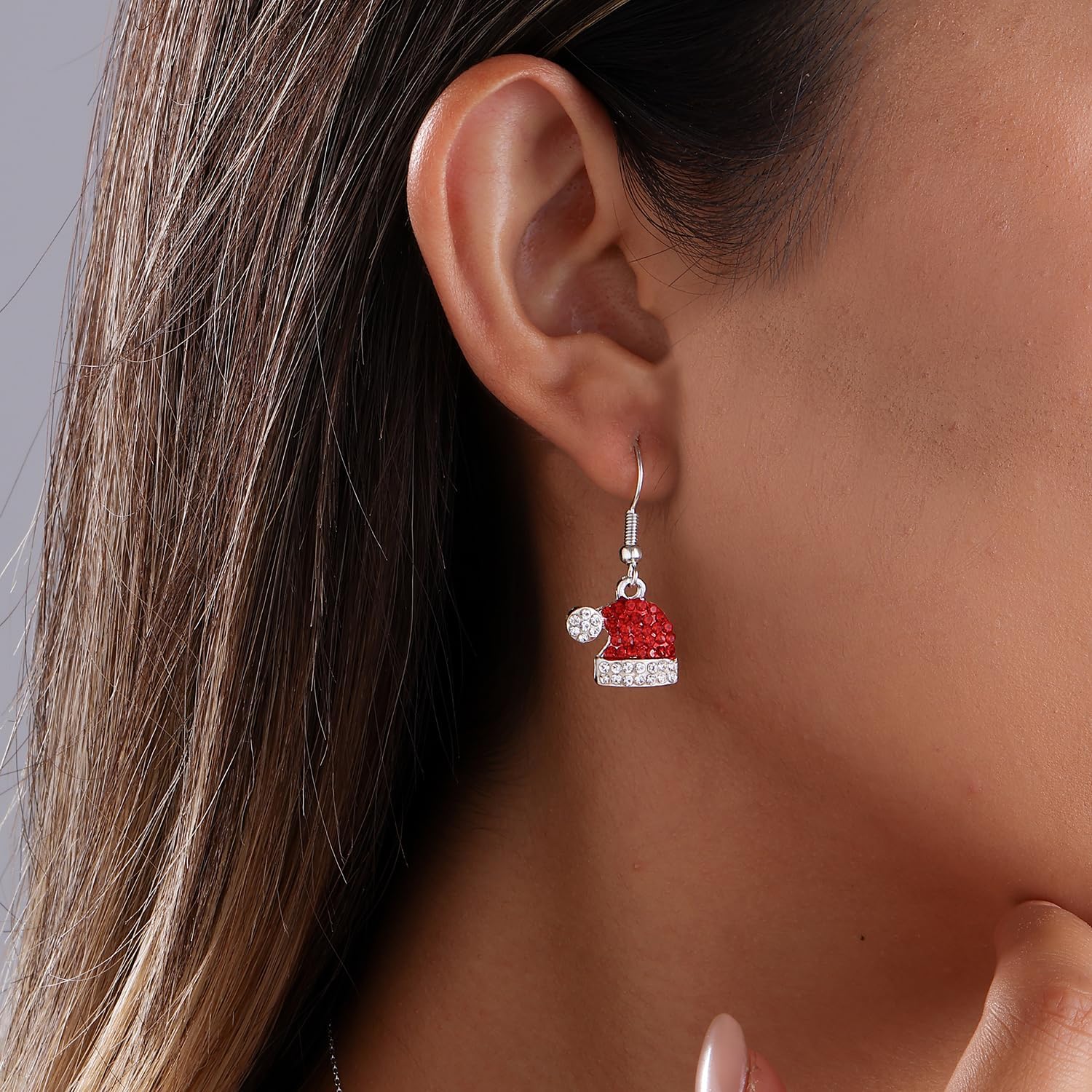 Christmas Gift Rhinestone Elk Stud Earrings for Women Red Crystal Santa Hat Dangle Earrings Necklace Set - 我的商店我的商店我的商店