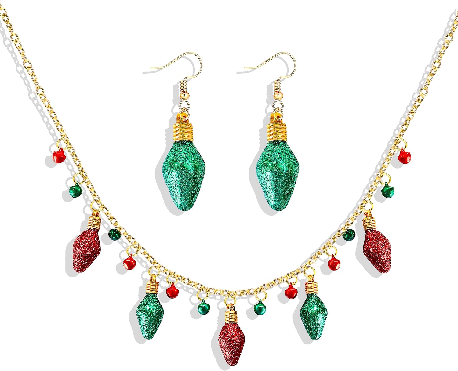 Christmas Jewelry for Women Christmas Earrings Necklace Set Jingle Bell Red Green Beaded Xmas Neckalce Earrings Set Stocking Stuffers - QIAO Crystal我的商店QIAO Crystal