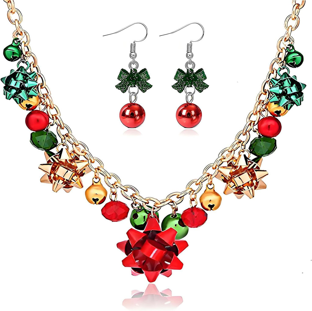 Christmas Jewelry for Women Christmas Earrings Necklace Set Jingle Bell Red Green Beaded Xmas Neckalce Earrings Set Stocking Stuffers - QIAO Crystal我的商店QIAO Crystal