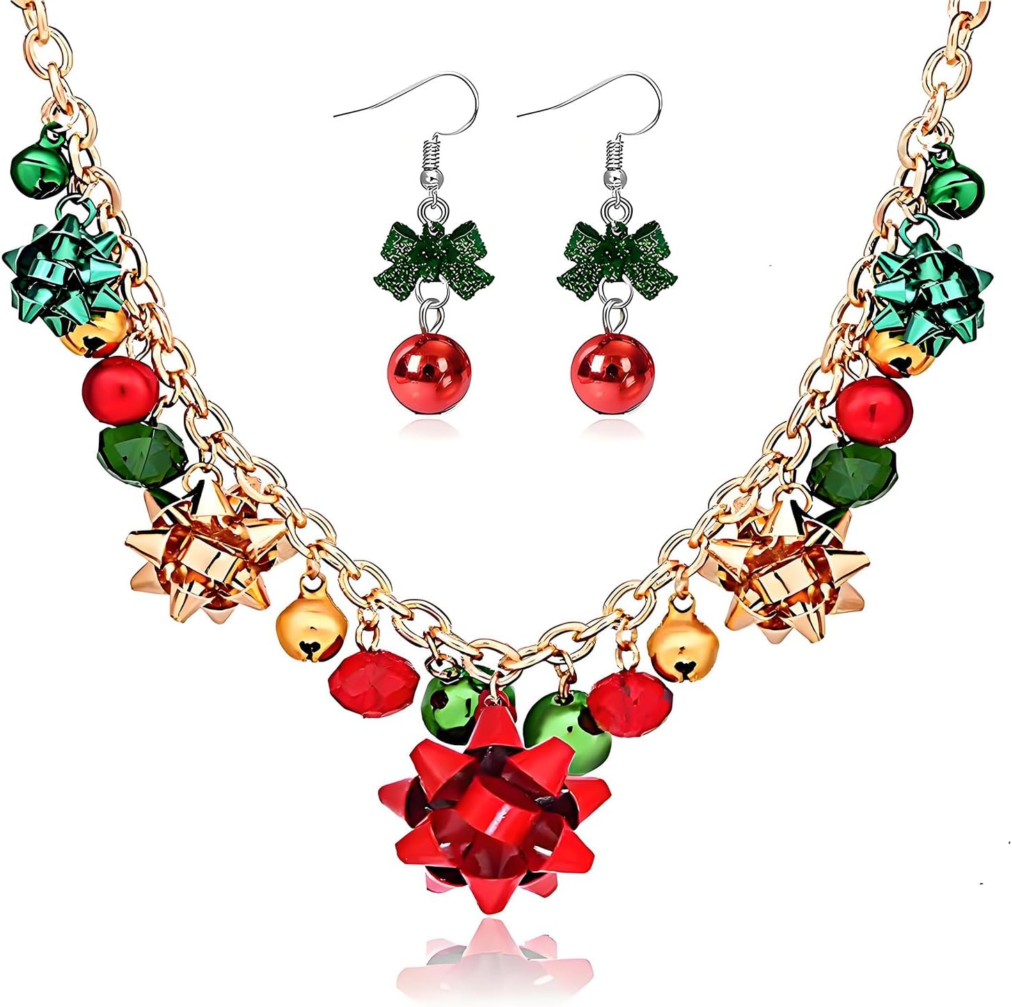 Christmas Jewelry for Women Christmas Earrings Necklace Set Jingle Bell Red Green Beaded Xmas Neckalce Earrings Set Stocking Stuffers - QIAO Crystal我的商店QIAO Crystal
