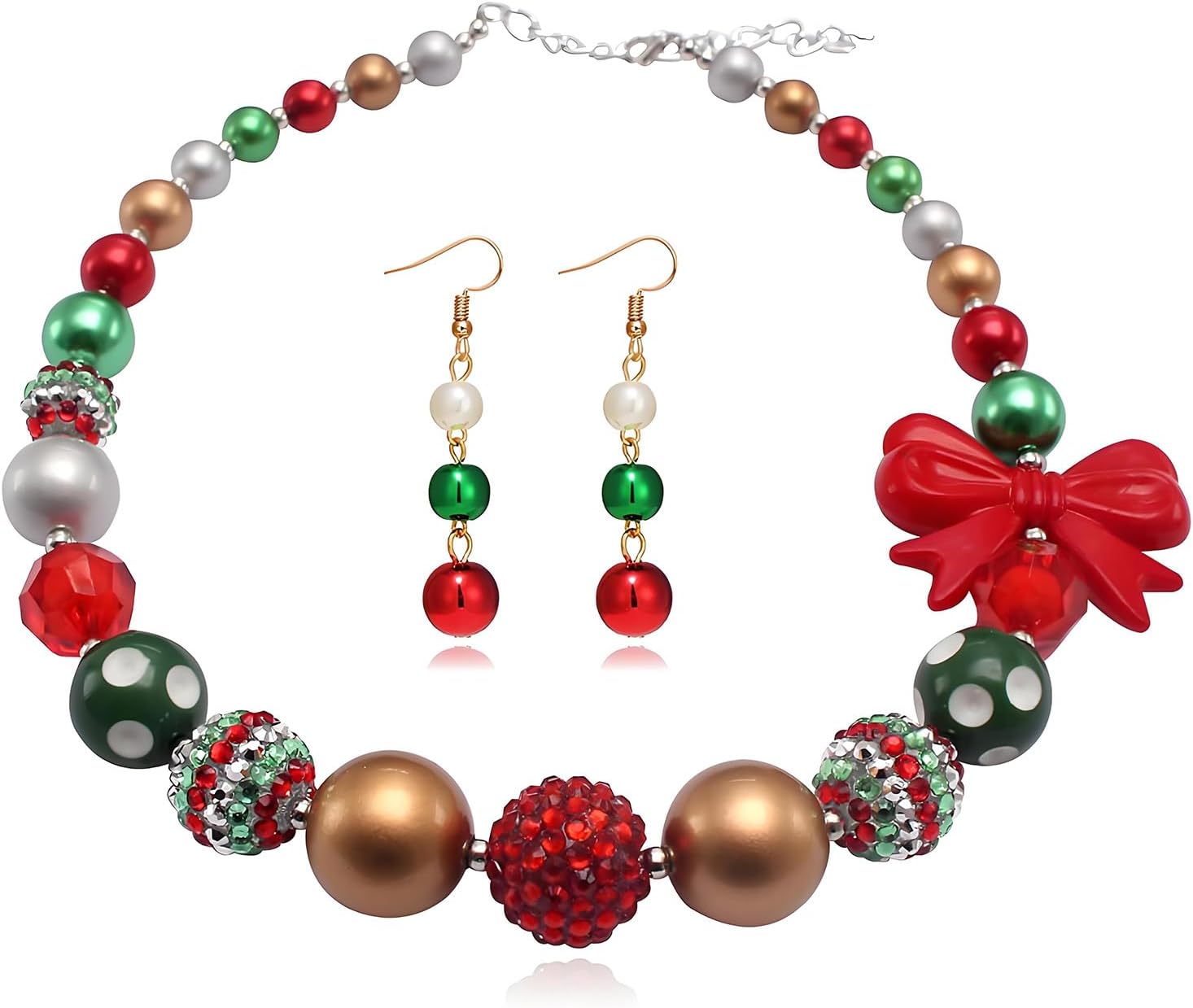 Christmas Jewelry for Women Christmas Earrings Necklace Set Jingle Bell Red Green Beaded Xmas Neckalce Earrings Set Stocking Stuffers - QIAO Crystal我的商店QIAO Crystal