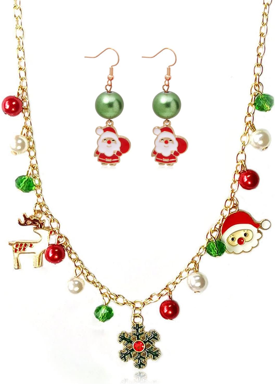 Christmas Jewelry for Women Christmas Earrings Necklace Set Jingle Bell Red Green Beaded Xmas Neckalce Earrings Set Stocking Stuffers - QIAO Crystal我的商店QIAO Crystal
