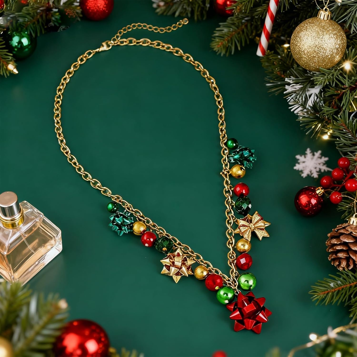 Christmas Jewelry for Women Christmas Earrings Necklace Set Jingle Bell Red Green Beaded Xmas Neckalce Earrings Set Stocking Stuffers - QIAO Crystal我的商店QIAO Crystal