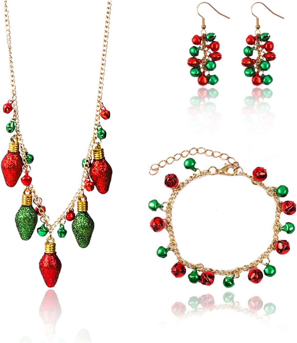 Christmas Jewelry for Women Christmas Earrings Necklace Set Jingle Bell Red Green Beaded Xmas Neckalce Earrings Set Stocking Stuffers - QIAO Crystal我的商店QIAO Crystal