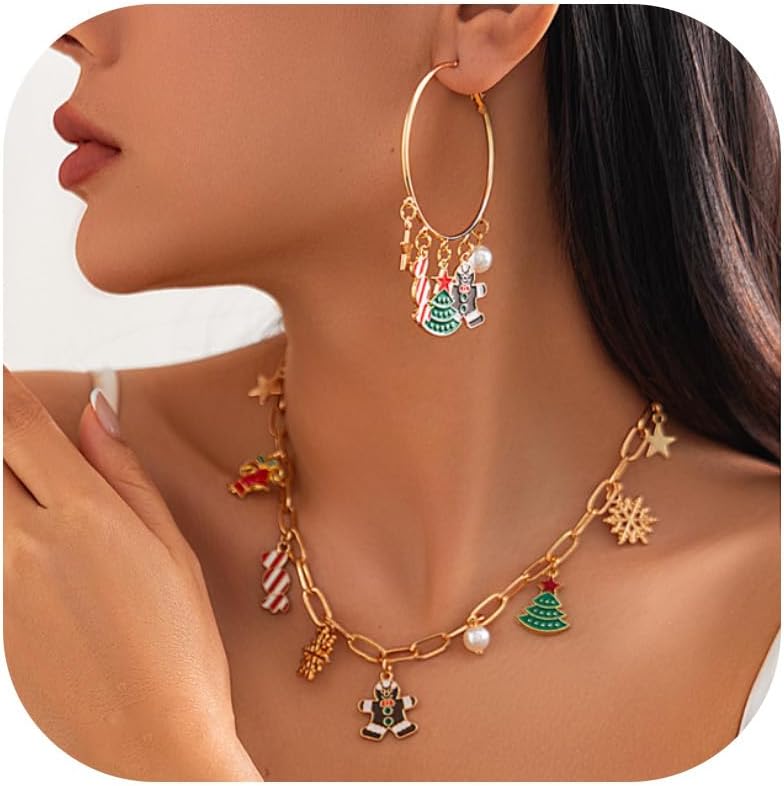 Christmas Jewelry for Women Christmas Earrings Necklace Set Jingle Bell Red Green Beaded Xmas Neckalce Earrings Set Stocking Stuffers - QIAO Crystal我的商店QIAO Crystal