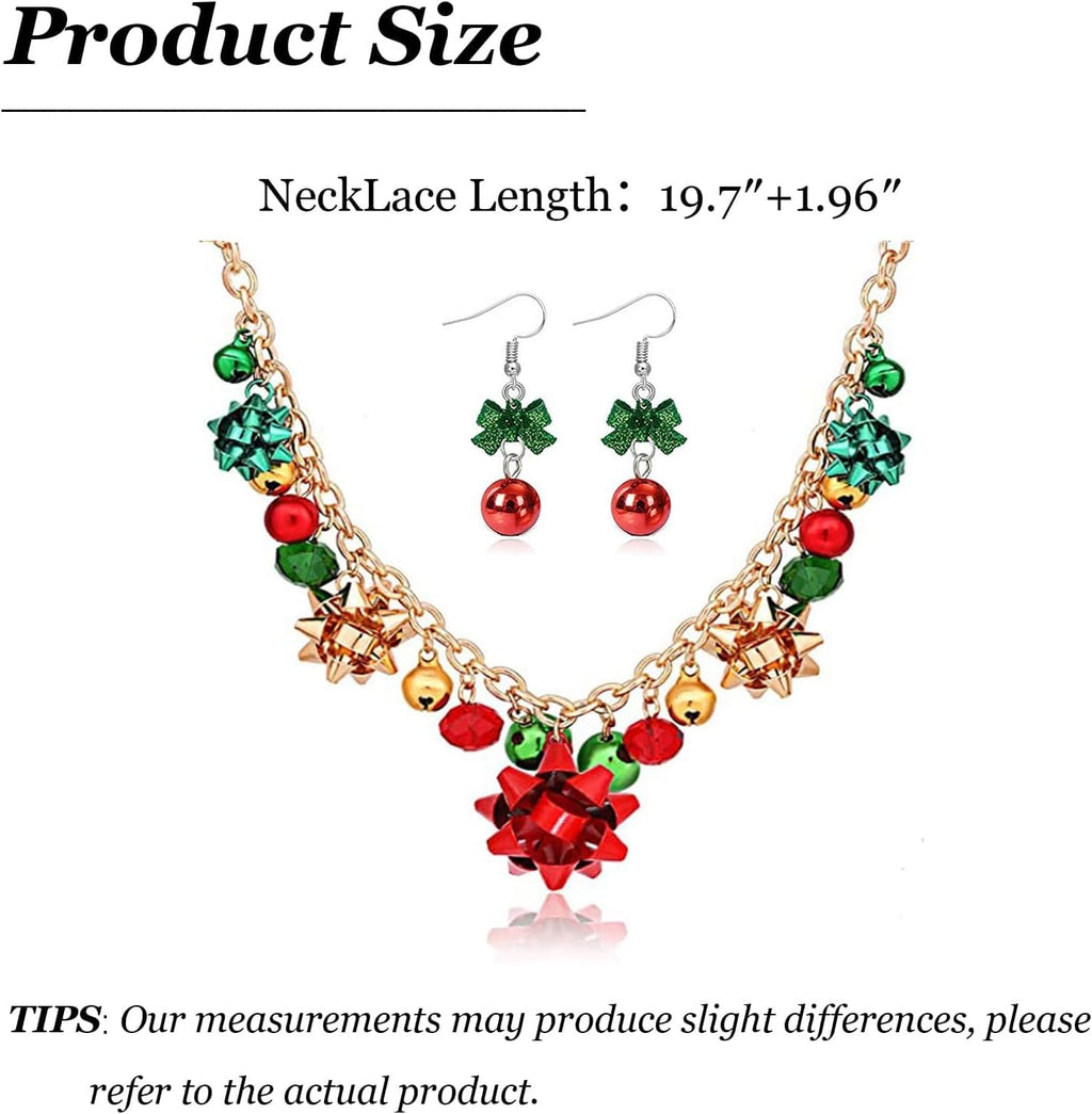 Christmas Jewelry for Women Christmas Earrings Necklace Set Jingle Bell Red Green Beaded Xmas Neckalce Earrings Set Stocking Stuffers - QIAO Crystal我的商店QIAO Crystal