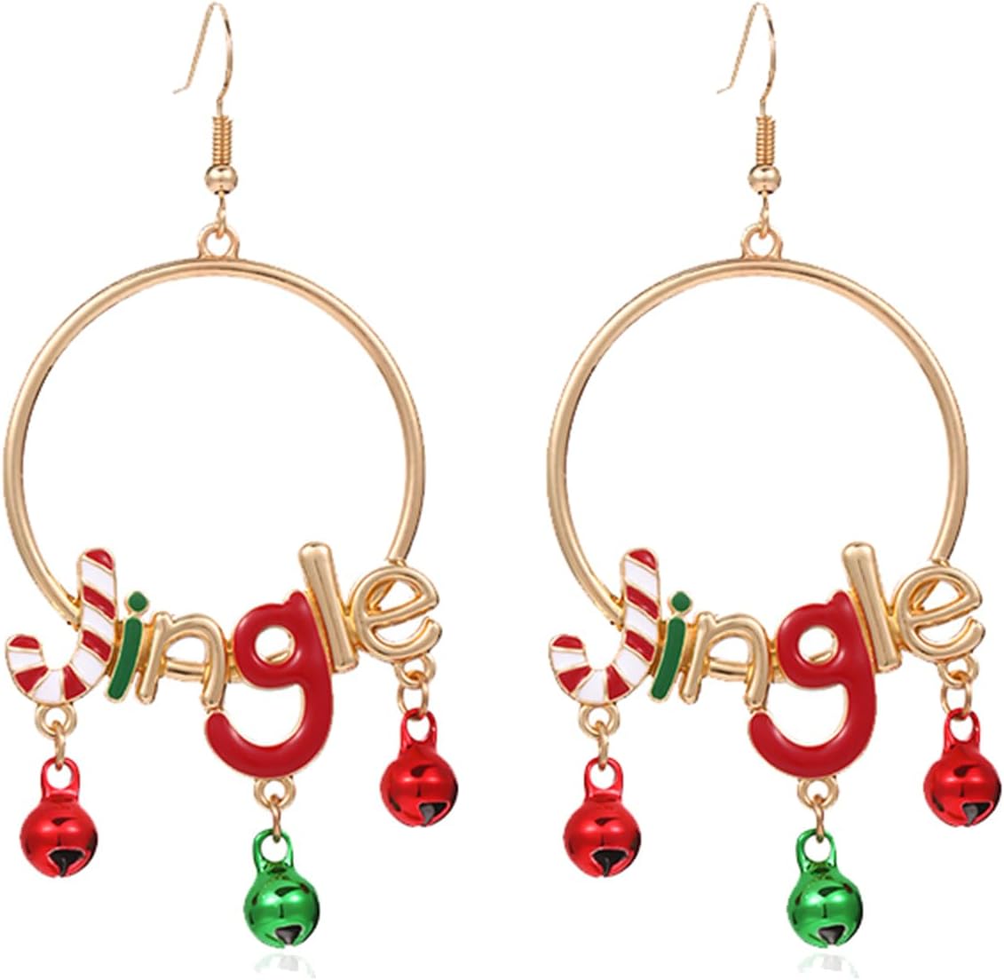 Christmas Jingle Ball Bell Earrings for Women Cute Red Green Ball Bell Tassel Dangle Earrings Delicate Fashion Santa Claus Snowman Reindeer Candy Cane Earrings Christmas Holiday Jewelry - 我的商店我的商店我的商店