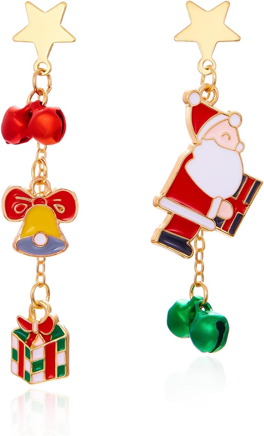 Christmas Jingle Ball Bell Earrings for Women Cute Red Green Ball Bell Tassel Dangle Earrings Delicate Fashion Santa Claus Snowman Reindeer Candy Cane Earrings Christmas Holiday Jewelry - 我的商店我的商店我的商店