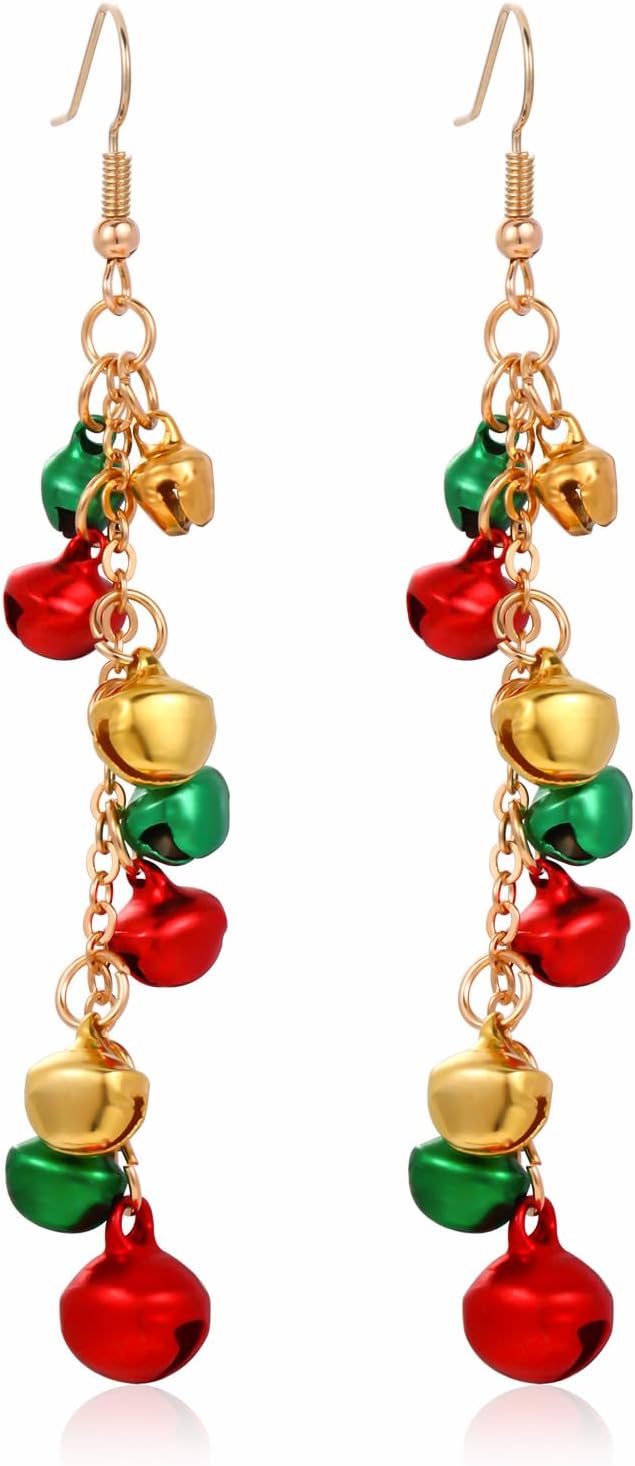 Christmas Jingle Ball Bell Earrings for Women Cute Red Green Ball Bell Tassel Dangle Earrings Delicate Fashion Santa Claus Snowman Reindeer Candy Cane Earrings Christmas Holiday Jewelry - 我的商店我的商店我的商店