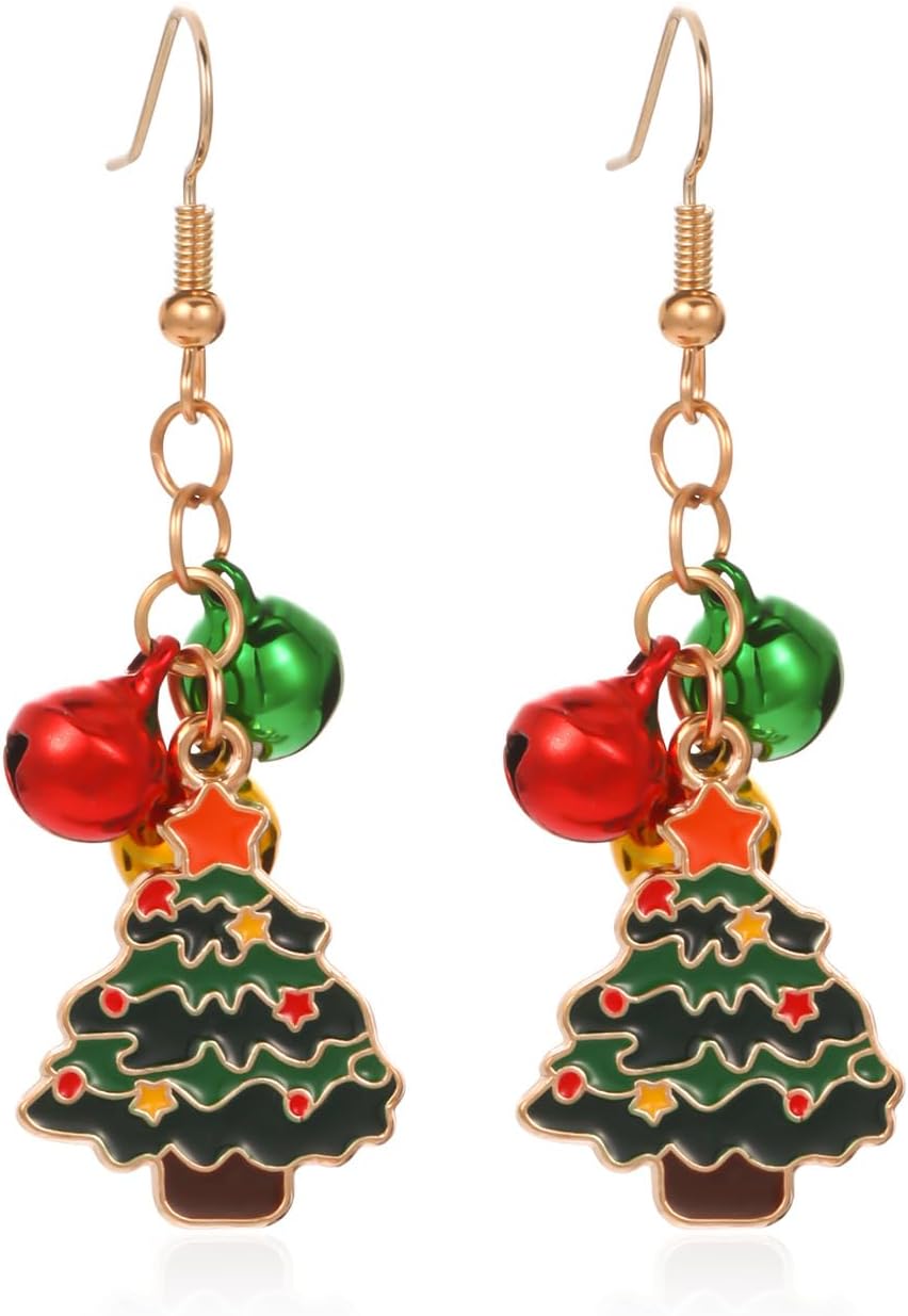 Christmas Jingle Ball Bell Earrings for Women Cute Red Green Ball Bell Tassel Dangle Earrings Delicate Fashion Santa Claus Snowman Reindeer Candy Cane Earrings Christmas Holiday Jewelry - 我的商店我的商店我的商店