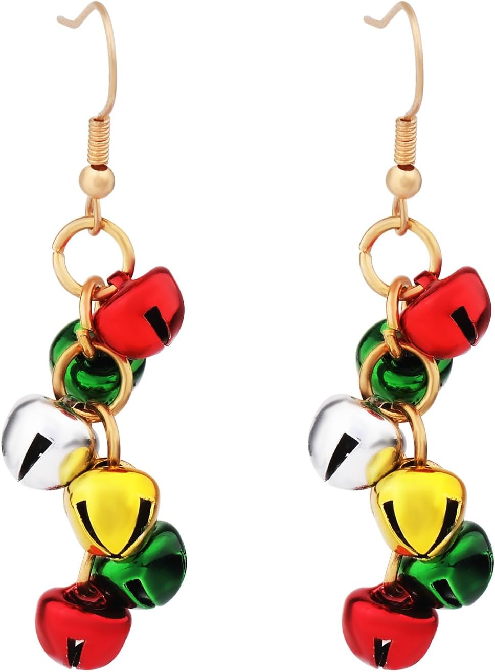 Christmas Jingle Bell Drop Earrings, Dangle Fishhook Hanging Earrings, Zinc Alloy, Green, Red, Silver, Gold, Perfect for Holidays & Special Occasions - 我的商店我的商店我的商店
