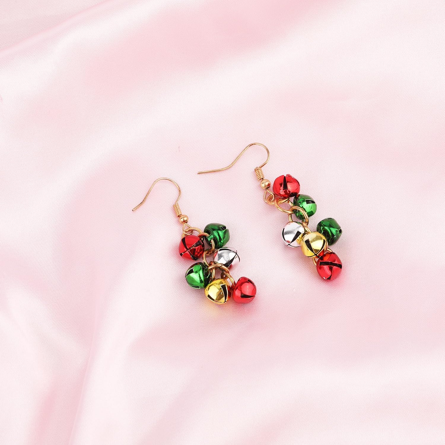Christmas Jingle Bell Drop Earrings, Dangle Fishhook Hanging Earrings, Zinc Alloy, Green, Red, Silver, Gold, Perfect for Holidays & Special Occasions - 我的商店我的商店我的商店