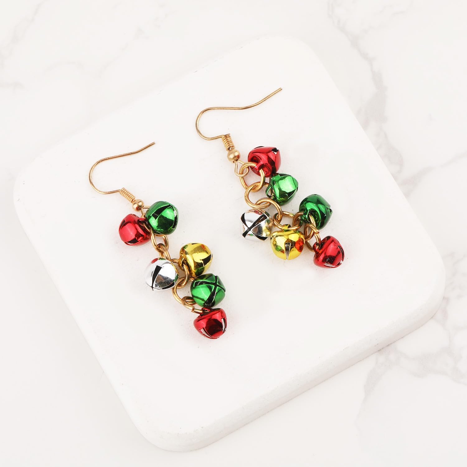 Christmas Jingle Bell Drop Earrings, Dangle Fishhook Hanging Earrings, Zinc Alloy, Green, Red, Silver, Gold, Perfect for Holidays & Special Occasions - 我的商店我的商店我的商店