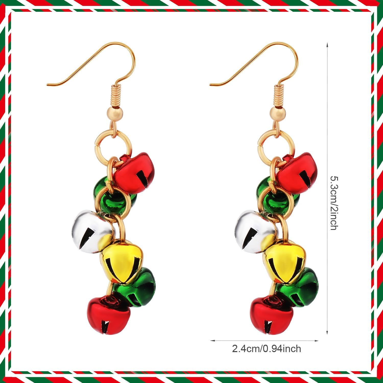 Christmas Jingle Bell Drop Earrings, Dangle Fishhook Hanging Earrings, Zinc Alloy, Green, Red, Silver, Gold, Perfect for Holidays & Special Occasions - 我的商店我的商店我的商店