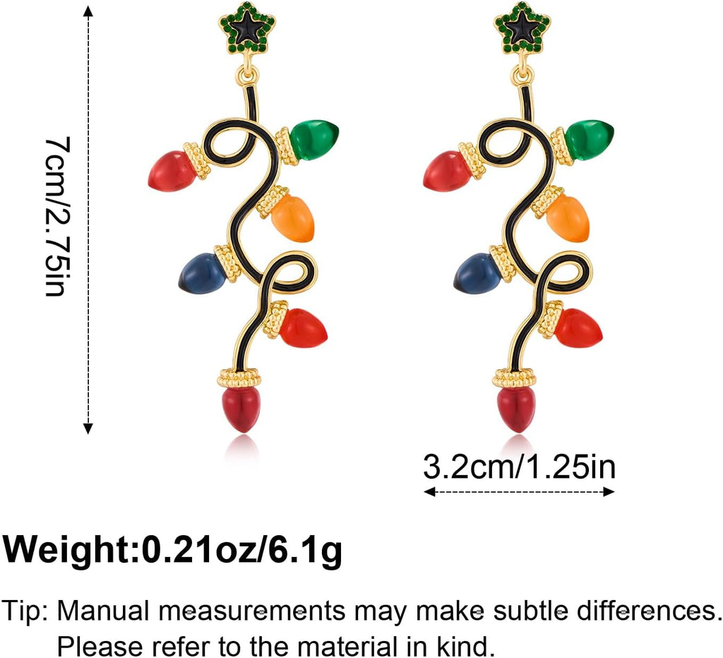Christmas Light Bulb Dangle Earrings Colorful Festive Holiday Xmas Crystal Earrings Jewelry for New Year Parties - 我的商店我的商店我的商店