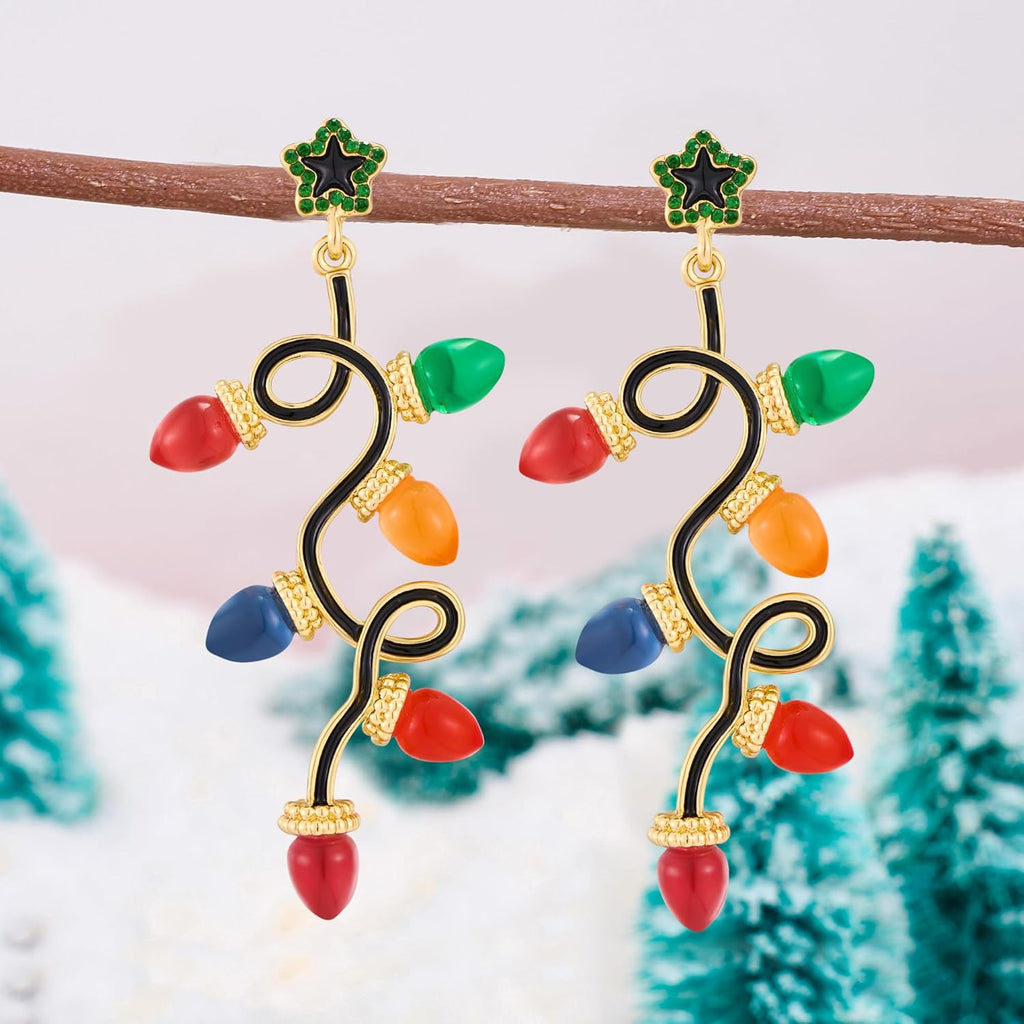 Christmas Light Bulb Dangle Earrings Colorful Festive Holiday Xmas Crystal Earrings Jewelry for New Year Parties - 我的商店我的商店我的商店