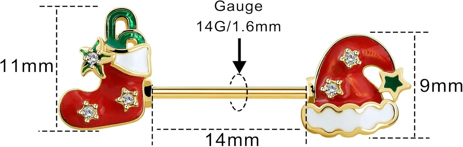 Christmas Nipple rings Piercing Women Surgical Steel Nipple ring With Santa Hat and Shoes Nipple Piercing Jewelry - 我的商店我的商店我的商店