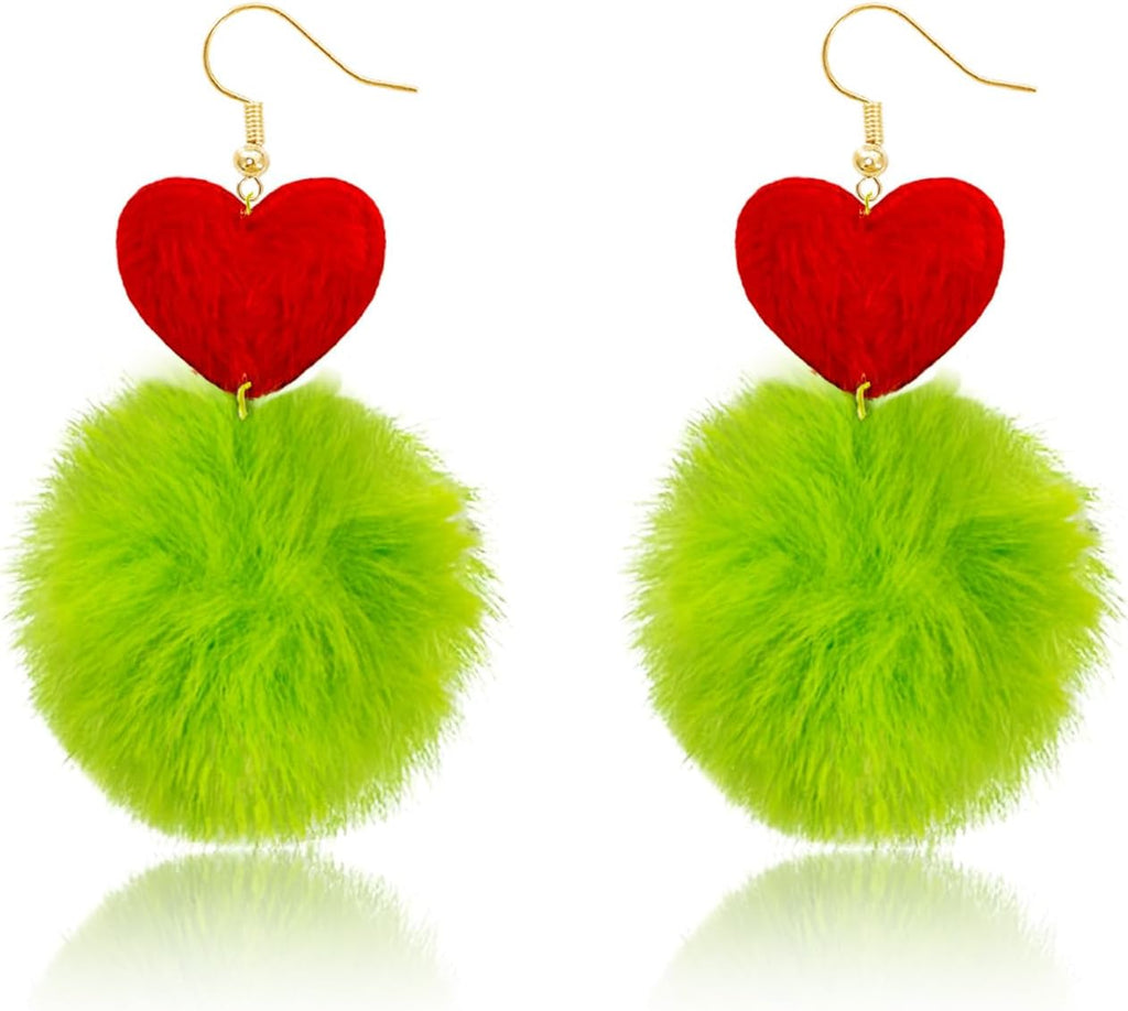Christmas Pom Pom Earrings, Lightweight Christmas Earrings for Women, Green Moster Earrings Accessories for Christmas Costume, Christmas Party Favors 2024 Cute Holiday Jewelry - QIAO Crystal我的商店QIAO Crystal