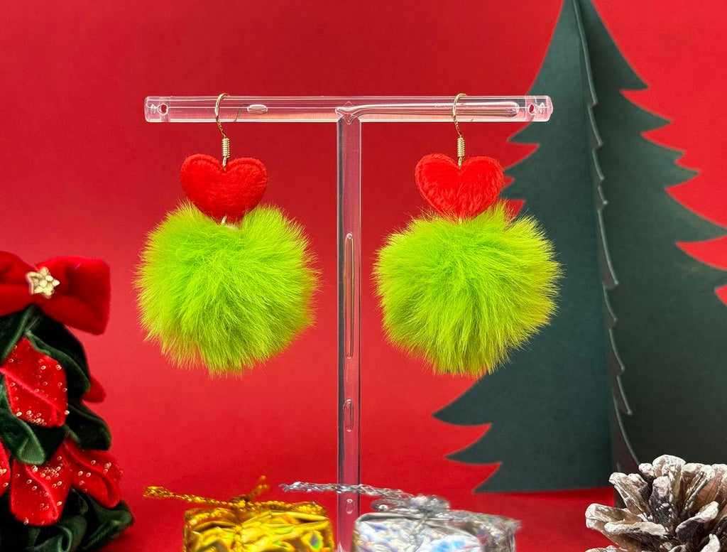 Christmas Pom Pom Earrings, Lightweight Christmas Earrings for Women, Green Moster Earrings Accessories for Christmas Costume, Christmas Party Favors 2024 Cute Holiday Jewelry - QIAO Crystal我的商店QIAO Crystal