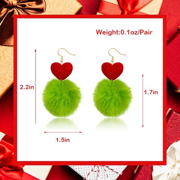 Christmas Pom Pom Earrings, Lightweight Christmas Earrings for Women, Green Moster Earrings Accessories for Christmas Costume, Christmas Party Favors 2024 Cute Holiday Jewelry - QIAO Crystal我的商店QIAO Crystal