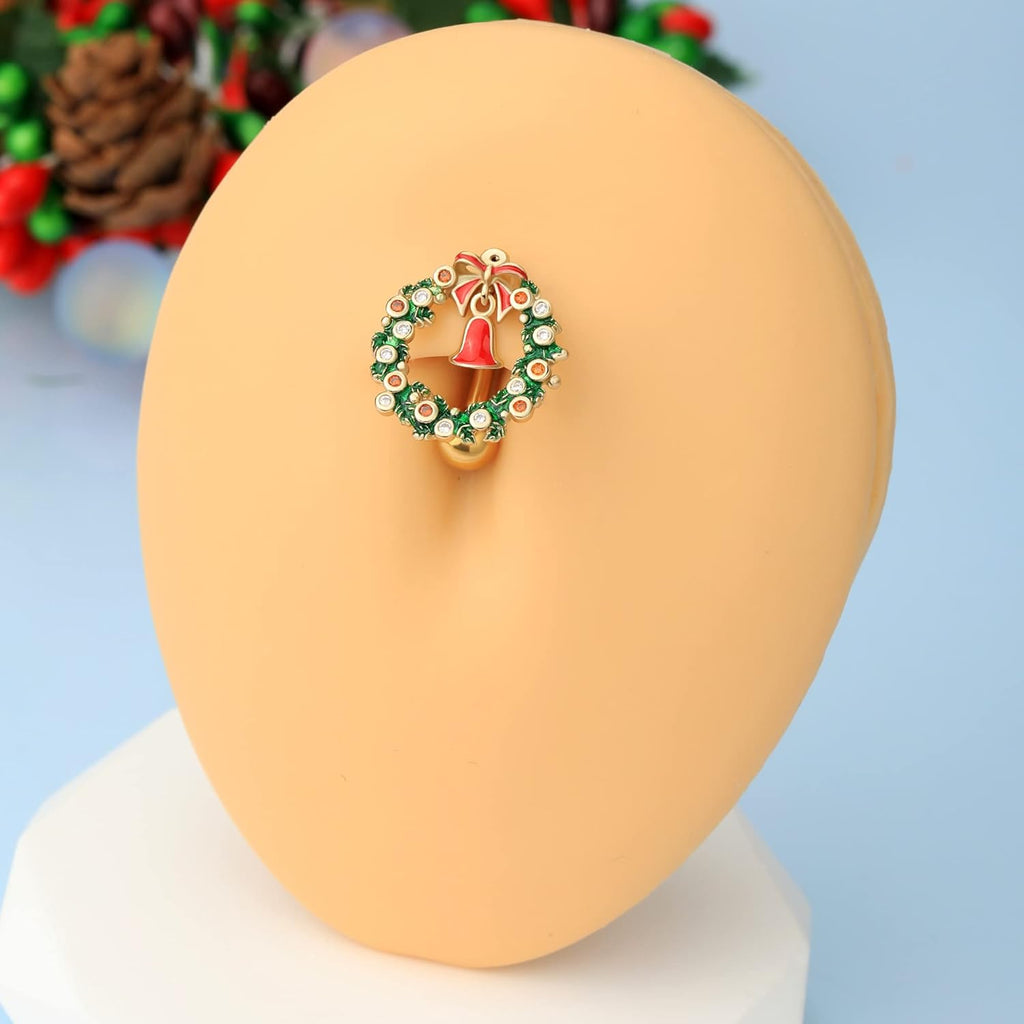 Christmas Reverse Belly Button Ring Top Down Belly Ring 14G Navel Ring Surgical Steel Navel Piercing Jewelry Belly Piercing for Women Men - 我的商店我的商店我的商店