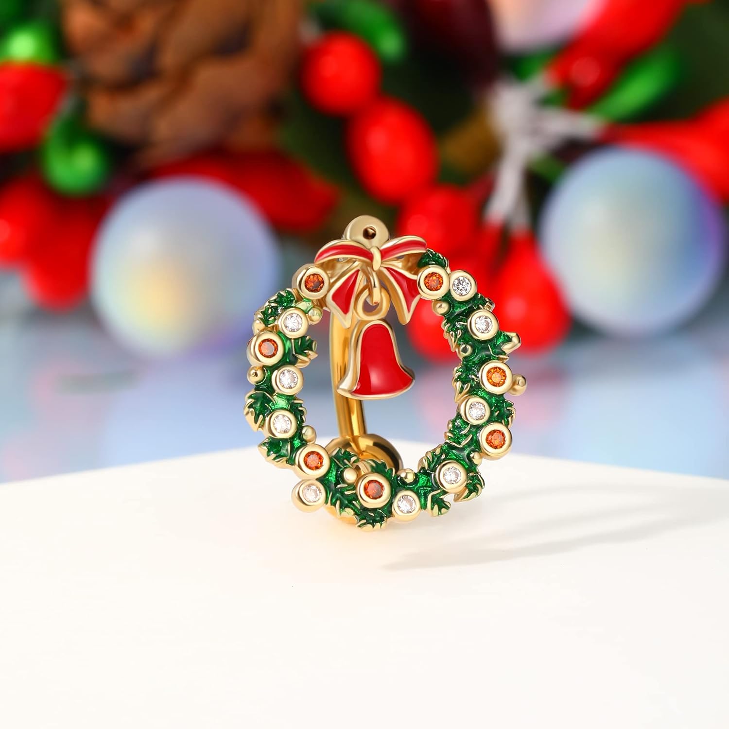 Christmas Reverse Belly Button Ring Top Down Belly Ring 14G Navel Ring Surgical Steel Navel Piercing Jewelry Belly Piercing for Women Men - 我的商店我的商店我的商店