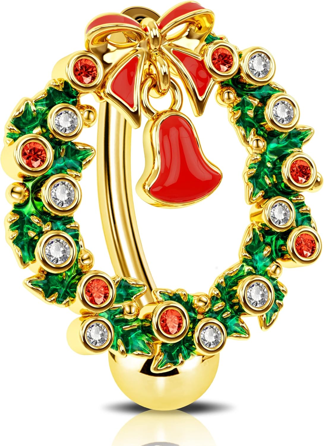 Christmas Reverse Belly Button Ring Top Down Belly Ring 14G Navel Ring Surgical Steel Navel Piercing Jewelry Belly Piercing for Women Men - 我的商店我的商店我的商店