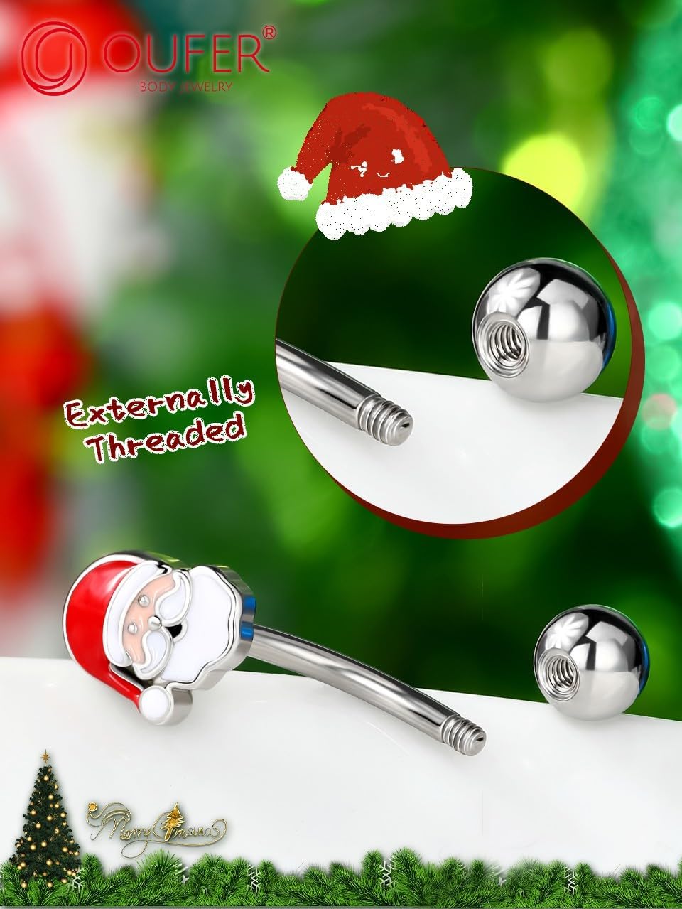 Christmas Rook Piercing Jewelry, 316L Surgical Steel Eyebrow Piercing Jewelry, Santa Claus Eyebrow Rings, 16G Curved Barbells, Daith Rook Earrings for Women Men - 我的商店我的商店我的商店