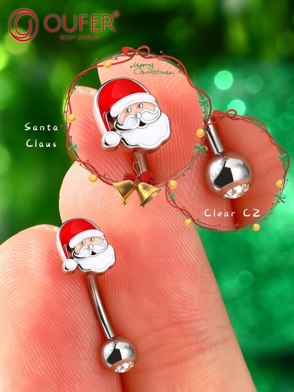 Christmas Rook Piercing Jewelry, 316L Surgical Steel Eyebrow Piercing Jewelry, Santa Claus Eyebrow Rings, 16G Curved Barbells, Daith Rook Earrings for Women Men - 我的商店我的商店我的商店
