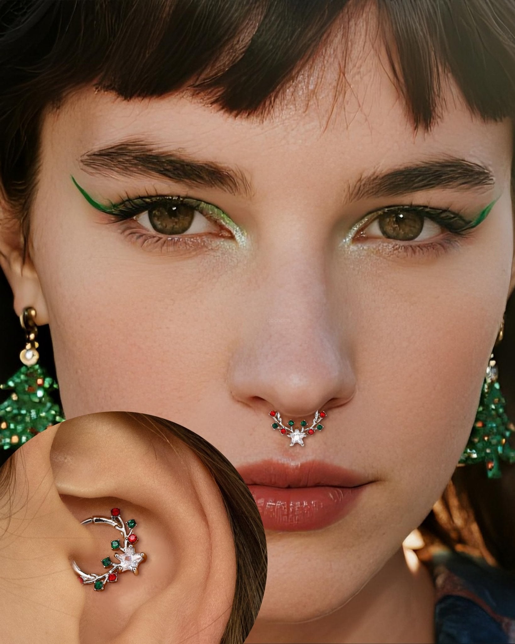 Christmas Septum Rings 16G Septum Jewelry Surgical Steel Helix Daith Earrings for Women Daith Piercing Jewelry 8/10MM - QIAO Crystal我的商店QIAO Crystal